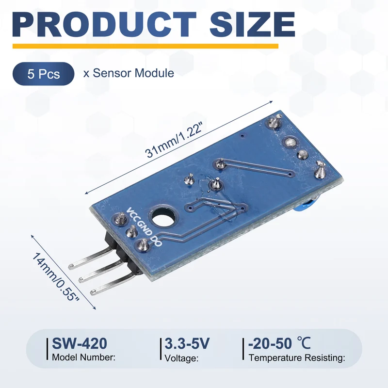 5Pcs SW-420 Motion Sensor Module, 3.3-5V Vibration Switch Alarm Sensor, Blue