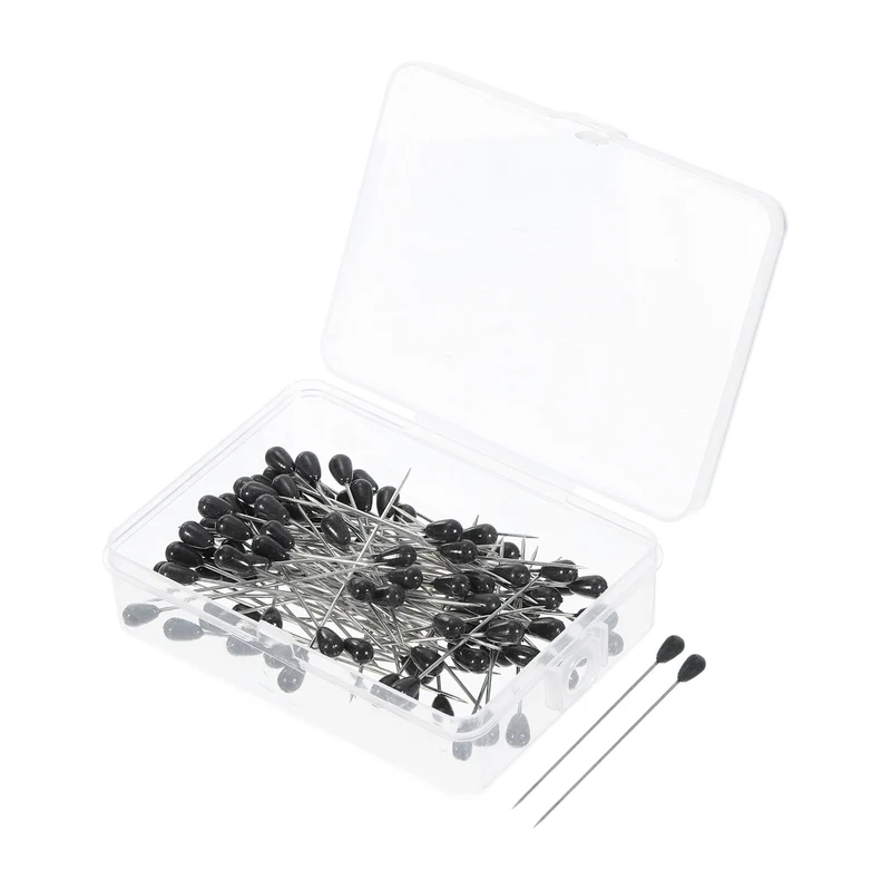 Teardrop Pearl Head Pins, 200 Pcs Corsage Pins 1.8" Sewing Straight Pin for Fabric, Decorative, Jewelry DIY, Sewing, Black