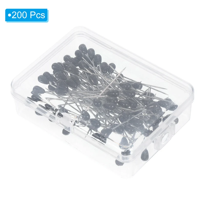 Teardrop Pearl Head Pins, 200 Pcs Corsage Pins 1.8" Sewing Straight Pin for Fabric, Decorative, Jewelry DIY, Sewing, Black