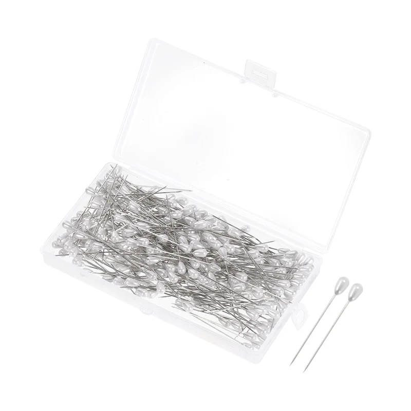 Teardrop Pearl Head Pins, 300 Pcs Corsage Pins 1.8" Sewing Straight Pin for Fabric, Decorative, Jewelry DIY, Sewing, White