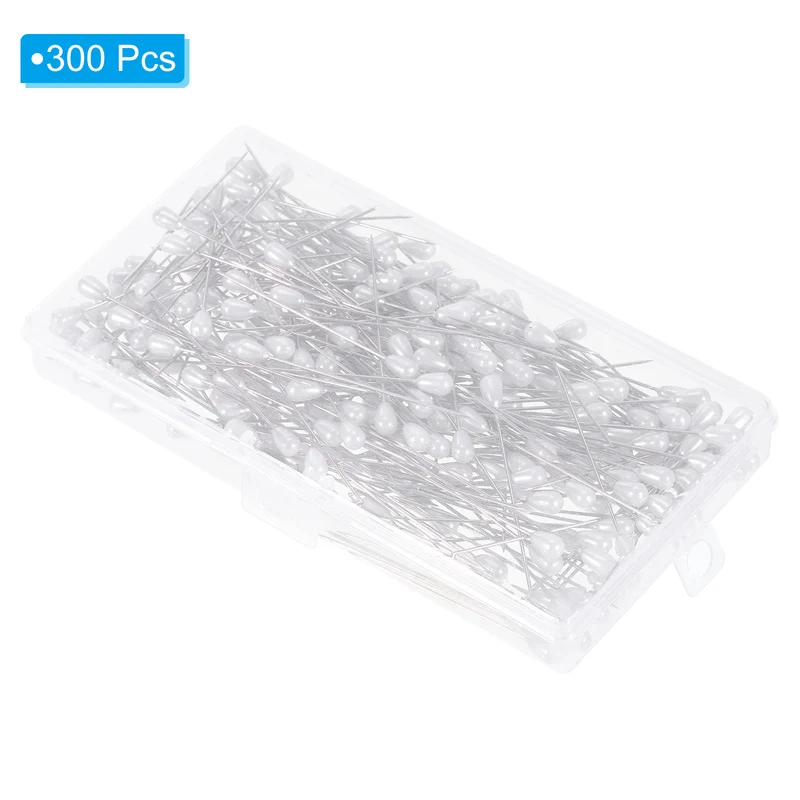 Teardrop Pearl Head Pins, 300 Pcs Corsage Pins 1.8" Sewing Straight Pin for Fabric, Decorative, Jewelry DIY, Sewing, White