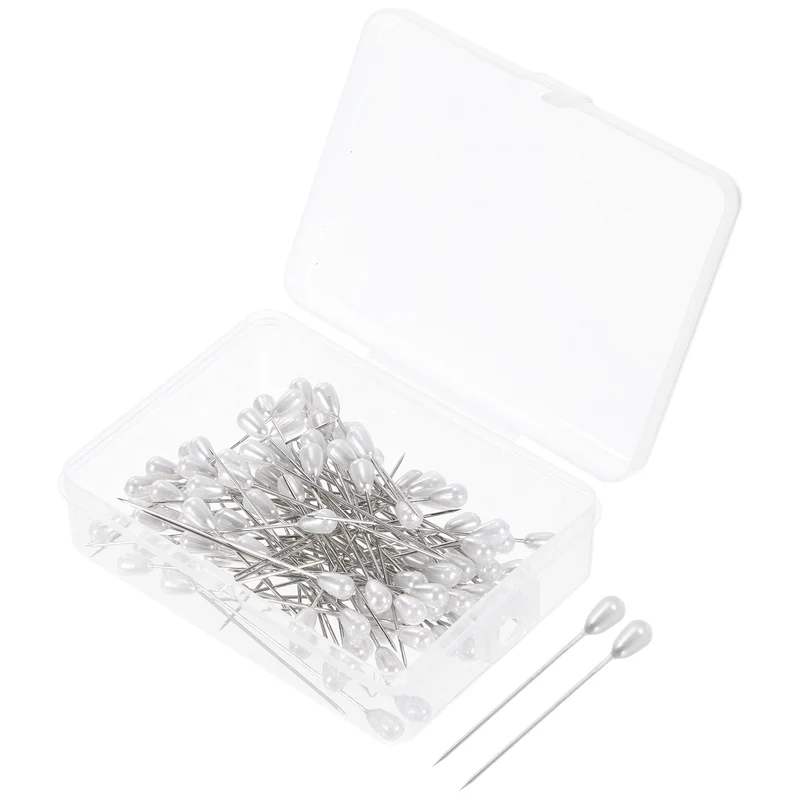 Teardrop Pearl Head Pins, 200 Pcs Corsage Pins 1.8" Sewing Straight Pin for Fabric, Decorative, Jewelry DIY, Sewing, White