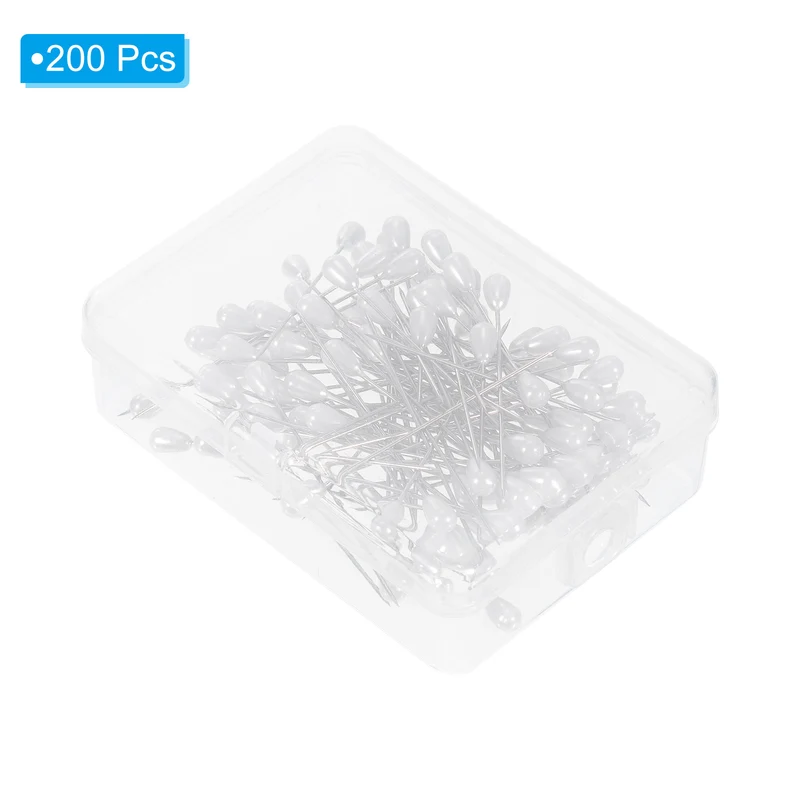 Teardrop Pearl Head Pins, 200 Pcs Corsage Pins 1.8" Sewing Straight Pin for Fabric, Decorative, Jewelry DIY, Sewing, White