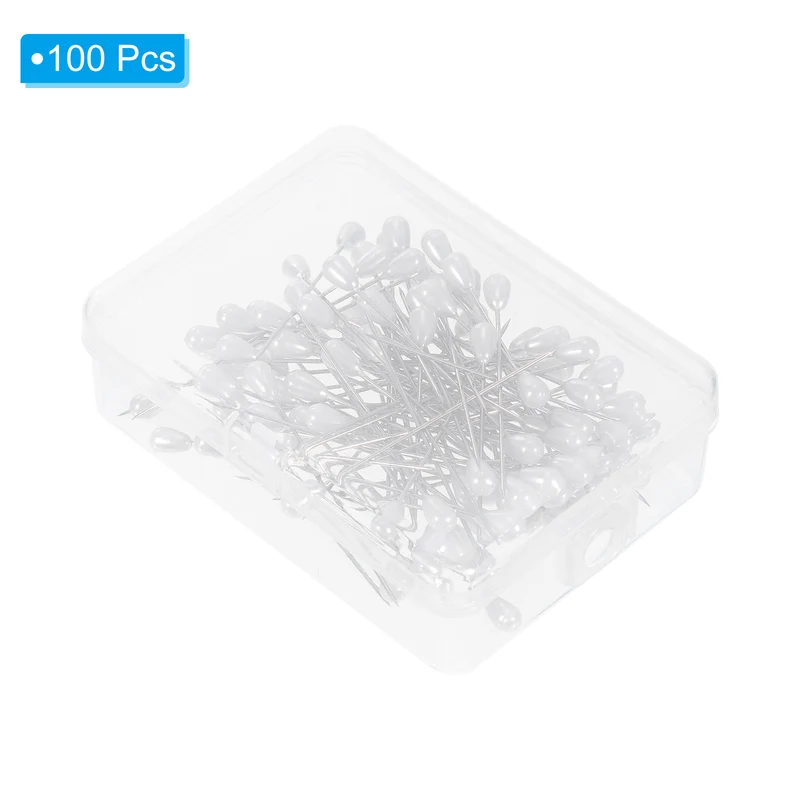 Teardrop Pearl Head Pins, 100 Pcs Corsage Pins 1.8" Sewing Straight Pin for Fabric, Decorative, Jewelry DIY, Sewing, White