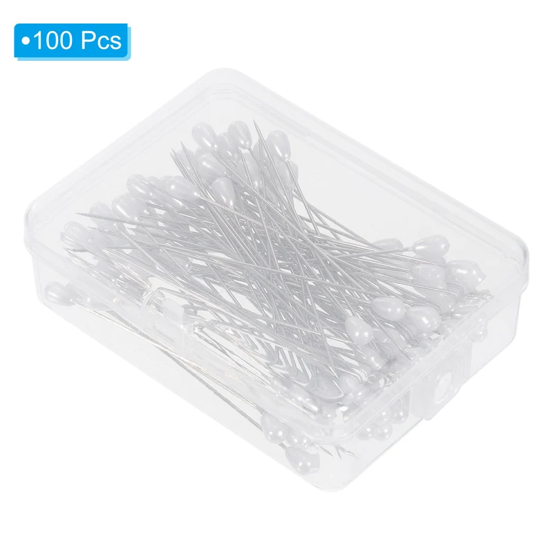 Teardrop Pearl Head Pins, 100 Pcs Corsage Pins 2.6" Sewing Straight Pin for Fabric, Decorative, Jewelry DIY, Sewing, White