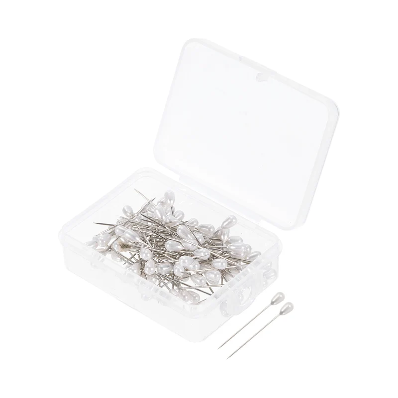 Teardrop Pearl Head Pins, 100 Pcs Corsage Pins 1.1" Sewing Straight Pin for Fabric, Decorative, Jewelry DIY, Sewing, White