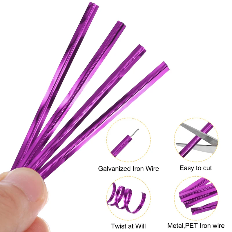 100 Yards Metallic Twist Ties for Bread Cake Candy Wedding Supplies, Purple