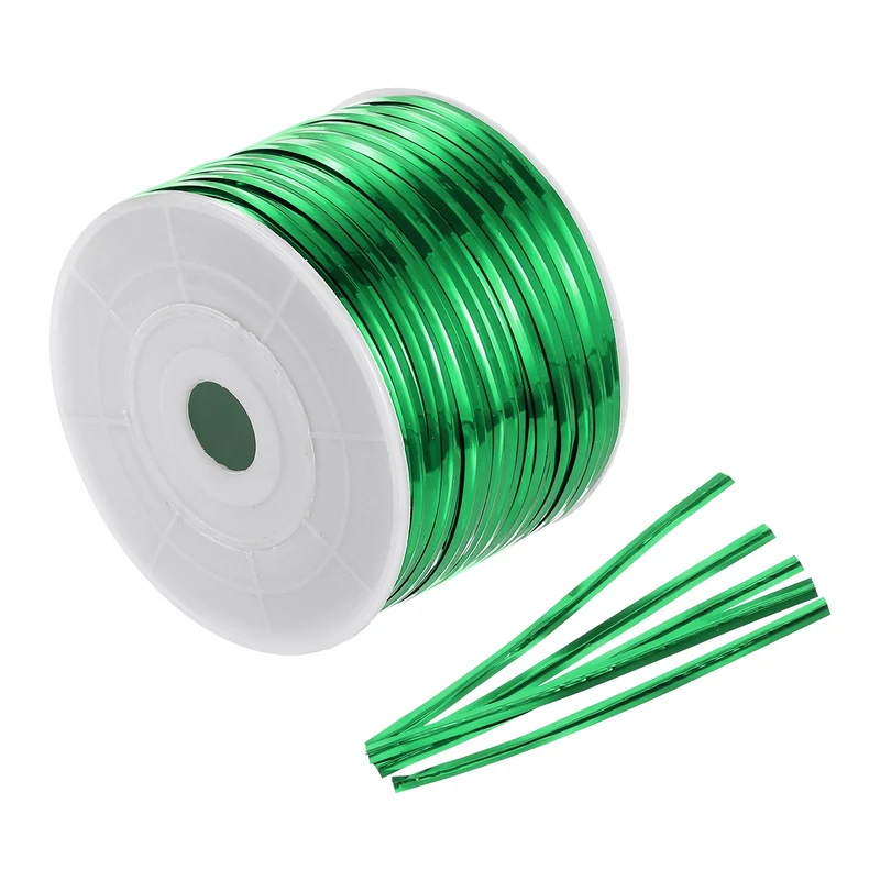 100 Yards Metallic Twist Ties for Bread Cake Candy Wedding Supplies, Green