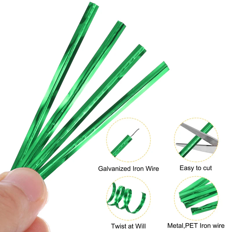 100 Yards Metallic Twist Ties for Bread Cake Candy Wedding Supplies, Green