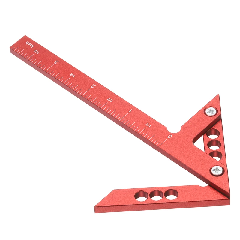 Imperial 3D Measuring Ruler Woodworking Square Protractor, Red