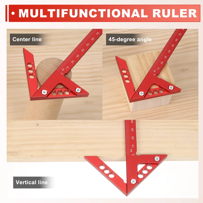 Metric 3D Measuring Ruler Woodworking Square Protractor, Black