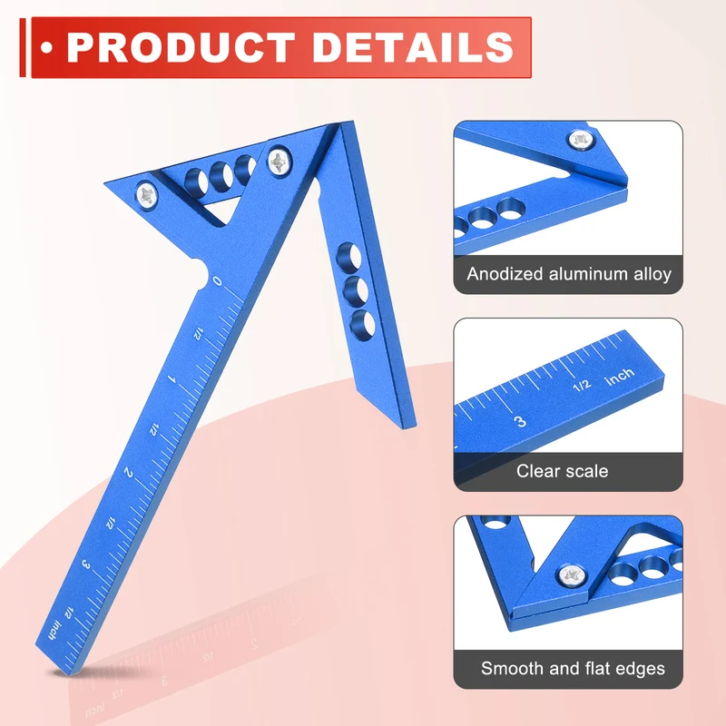 Imperial 3D Measuring Ruler Woodworking Square Protractor, Blue