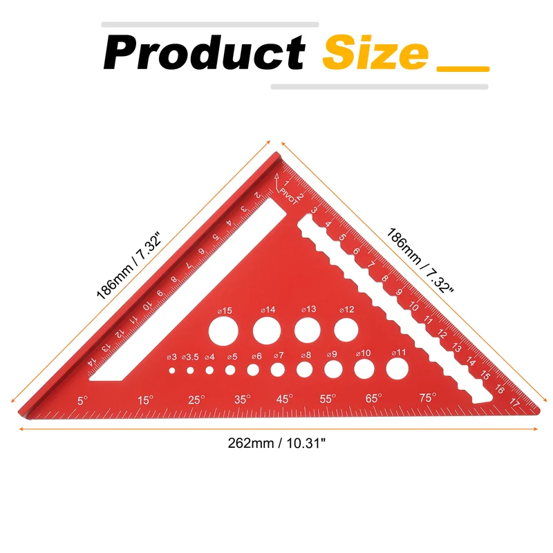 Metal Square 7" Carpenter Square Tool Aluminum Rafter Square, Red