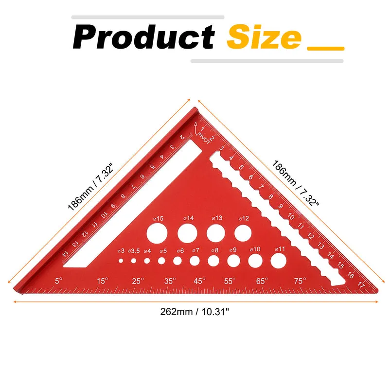 Metal Square Metric 7" Carpenter Square Tool Aluminum Rafter Square, Red