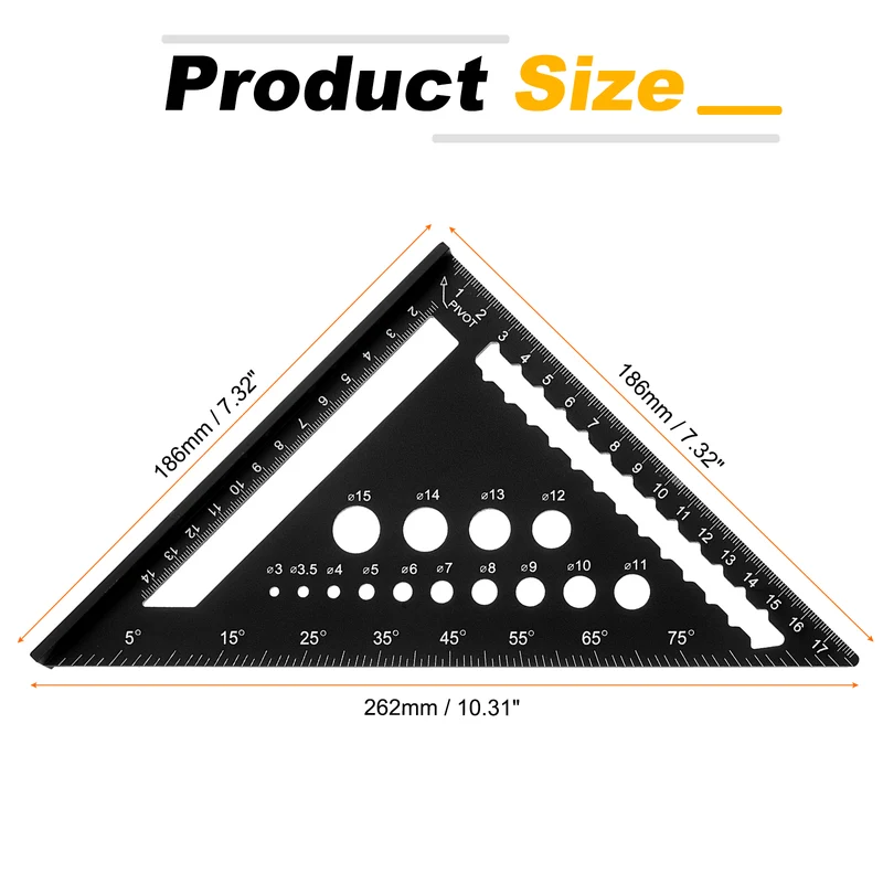 Metal Square Metric 7" Carpenter Square Tool Aluminum Rafter Square, Black