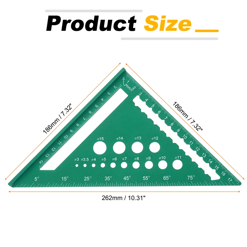 Metal Square 7" Carpenter Square Tool Aluminum Rafter Square, Green