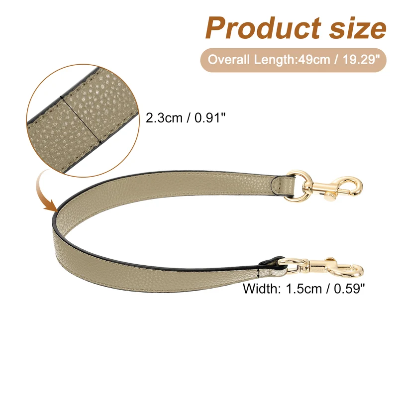19.29 Inch PU Leather Short Bag Strap with Clasp, Khaki, Gold Buckle