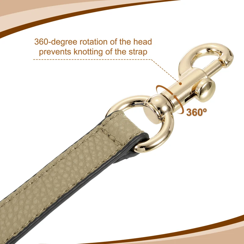 19.29 Inch PU Leather Short Bag Strap with Clasp, Khaki, Gold Buckle