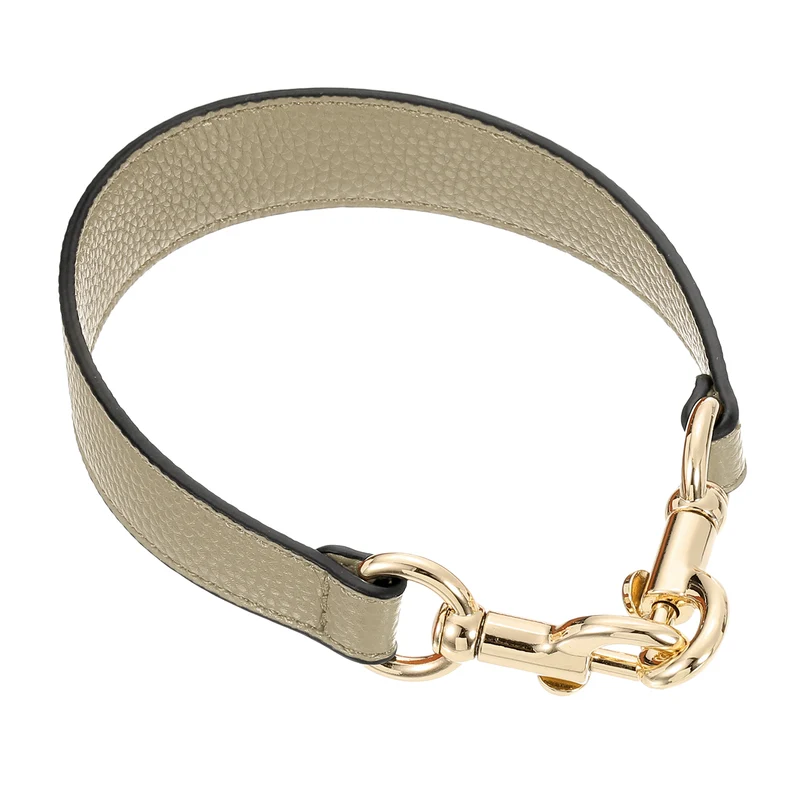 14.17 Inch PU Leather Short Bag Strap with Clasp, Khaki, Gold Buckle