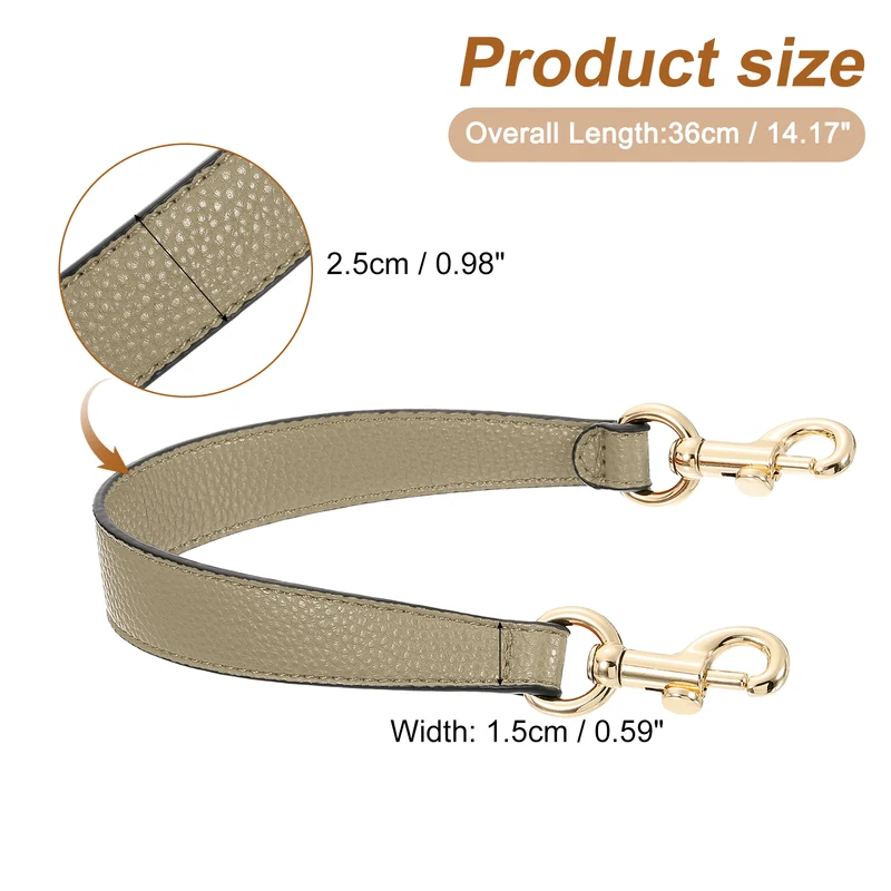 14.17 Inch PU Leather Short Bag Strap with Clasp, Khaki, Gold Buckle