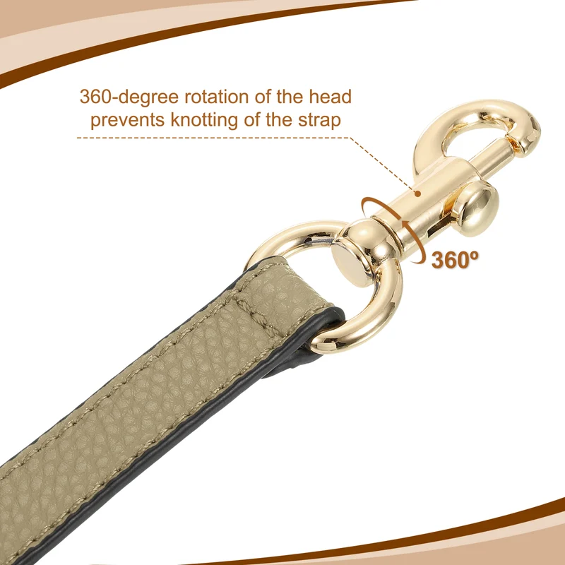 14.17 Inch PU Leather Short Bag Strap with Clasp, Khaki, Gold Buckle