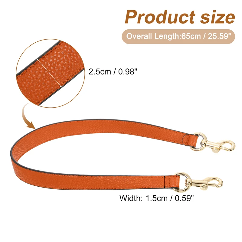 25.59 Inch PU Leather Short Bag Strap with Clasp, Orange, Gold Buckle