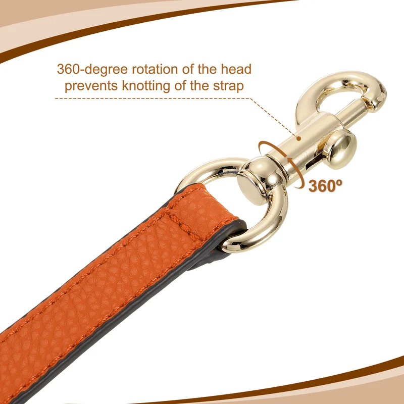 19.29 Inch PU Leather Short Bag Strap with Clasp, Orange, Gold Buckle