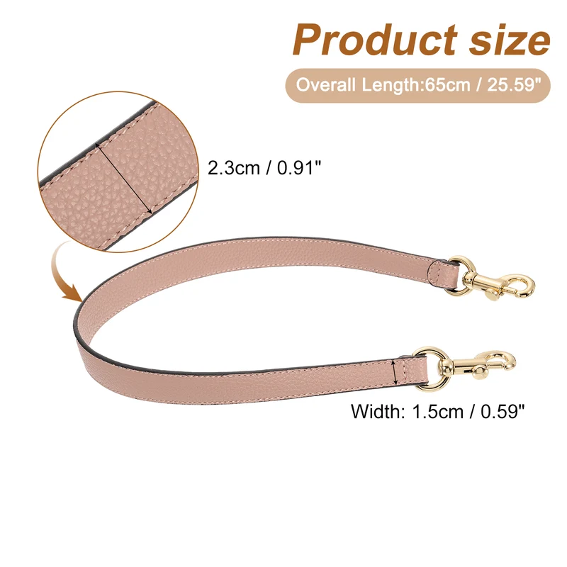 25.59 Inch PU Leather Short Bag Strap with Clasp, Pink, Gold Buckle