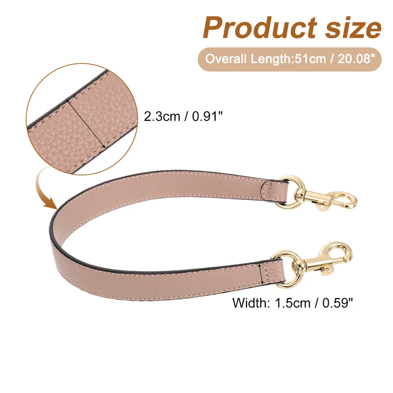 19.29 Inch PU Leather Short Bag Strap with Clasp, Pink, Gold Buckle