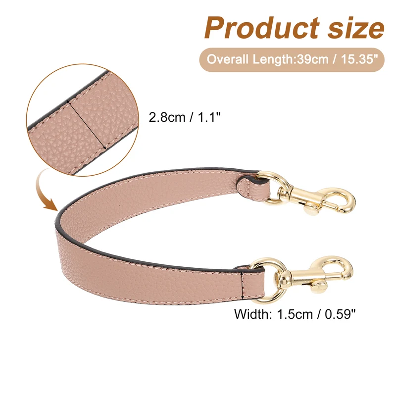 14.17 Inch PU Leather Short Bag Strap with Clasp, Pink, Gold Buckle