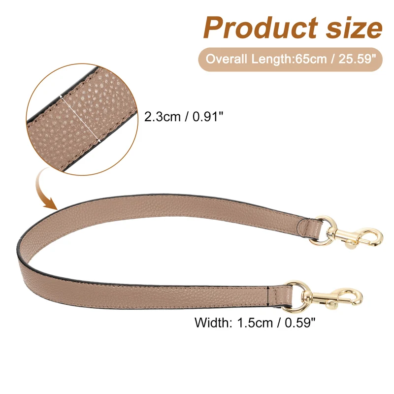 25.59 Inch PU Leather Short Bag Strap with Clasp, Tawny, Gold Buckle