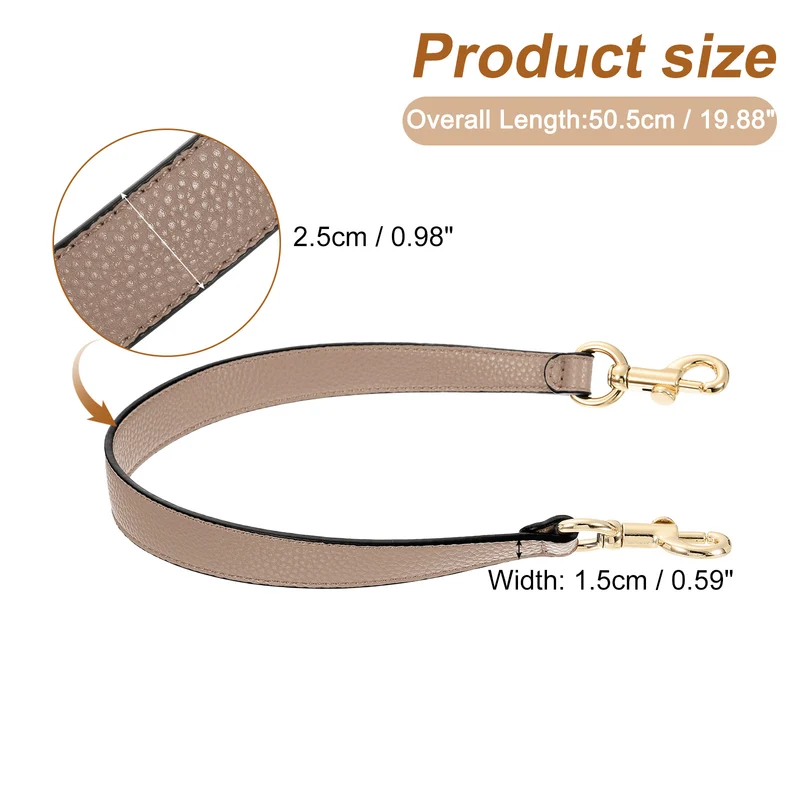 19.29 Inch PU Leather Short Bag Strap with Clasp, Tawny, Gold Buckle