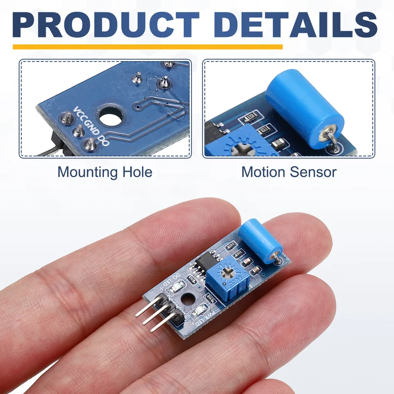 3Pcs SW-420 Motion Sensor Module, 3.3-5V Vibration Switch Alarm Sensor, Blue