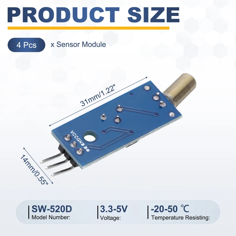 4 Pcs SW-520D Angle Sensor Module, 3.3-5V Metal Ball Switch Tilt Sensor