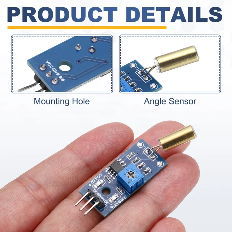 4 Pcs SW-520D Angle Sensor Module, 3.3-5V Metal Ball Switch Tilt Sensor