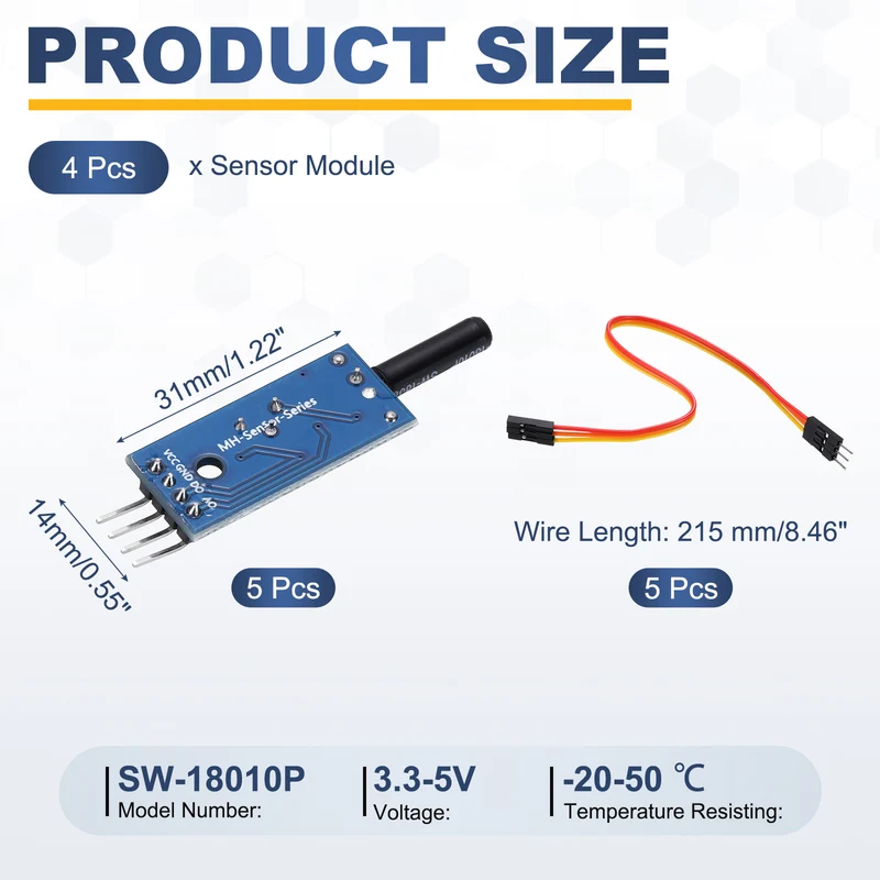 5Pcs SW-18010P Vibration Sensor Module with Jump Wire 3.3-5V High Sensitivity