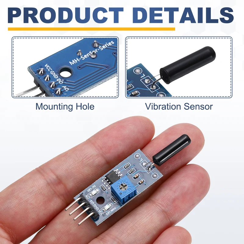 2Pcs SW-18010P Vibration Sensor Module with Jump Wire 3.3-5V High Sensitivity