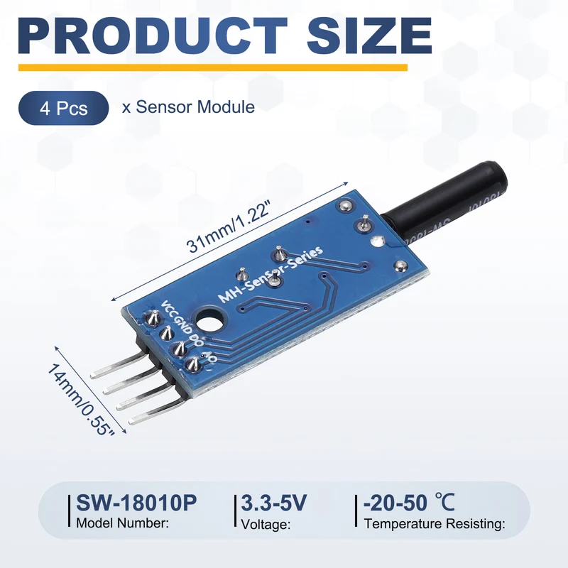 4Pcs SW-18010P Vibration Sensor Module 3.3-5V High Sensitivity Sensor Switch