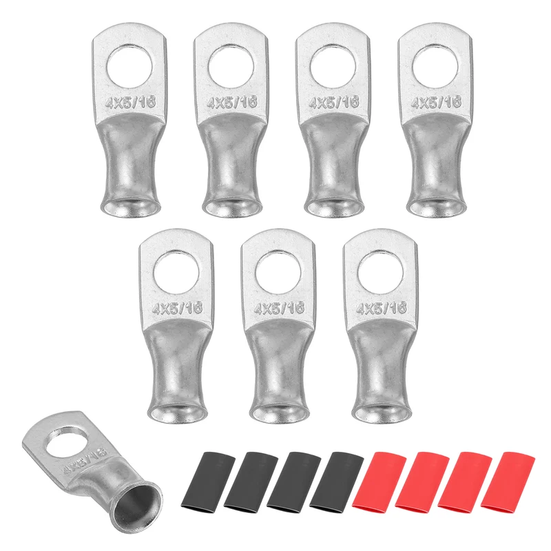 8 Pcs 5/16" Stud 4AWG Battery Lug Ring Terminal with 8pcs Heat Shrink, Silver