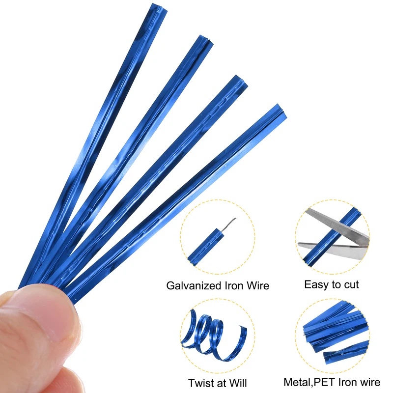 100 Yards Metallic Twist Ties for Bread Cake Candy Wedding Supplies, Blue