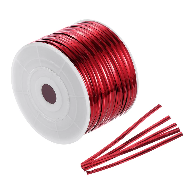 100 Yards Metallic Twist Ties for Bread Cake Candy Wedding Supplies, Red