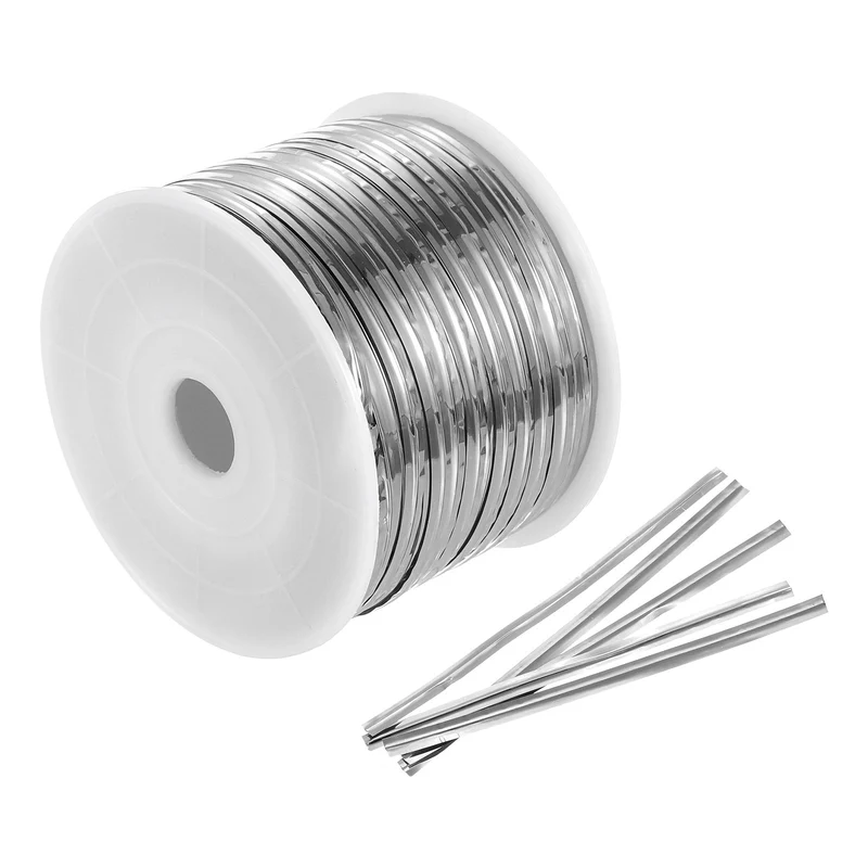 100 Yards Metallic Twist Ties for Bread Cake Candy Wedding Supplies, Silver