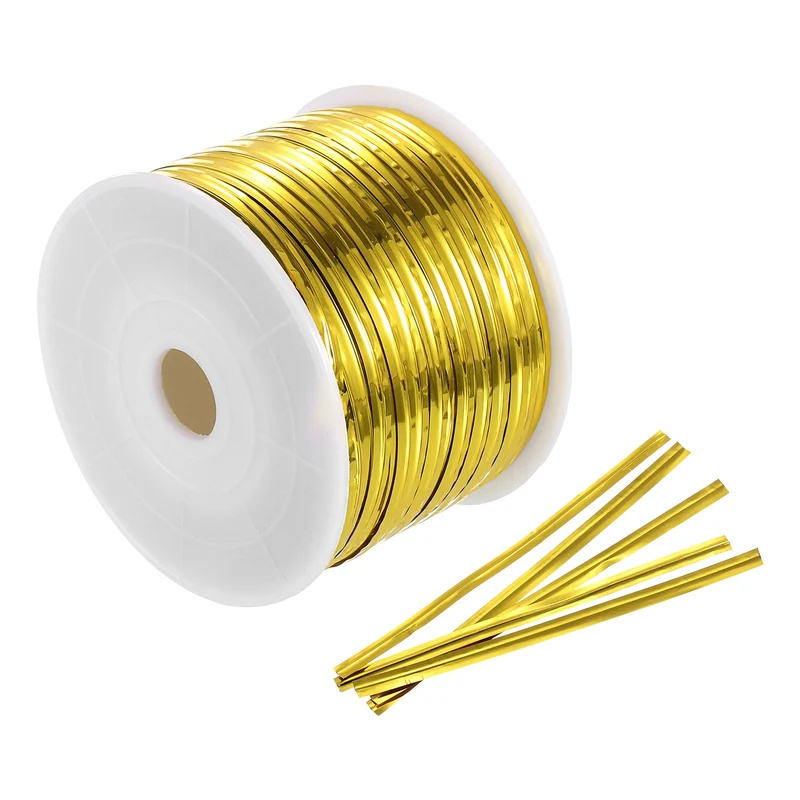 100 Yards Metallic Twist Ties for Bread Cake Candy Wedding Supplies, Gold
