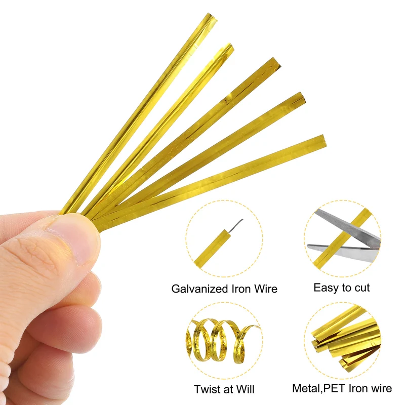 100 Yards Metallic Twist Ties for Bread Cake Candy Wedding Supplies, Gold