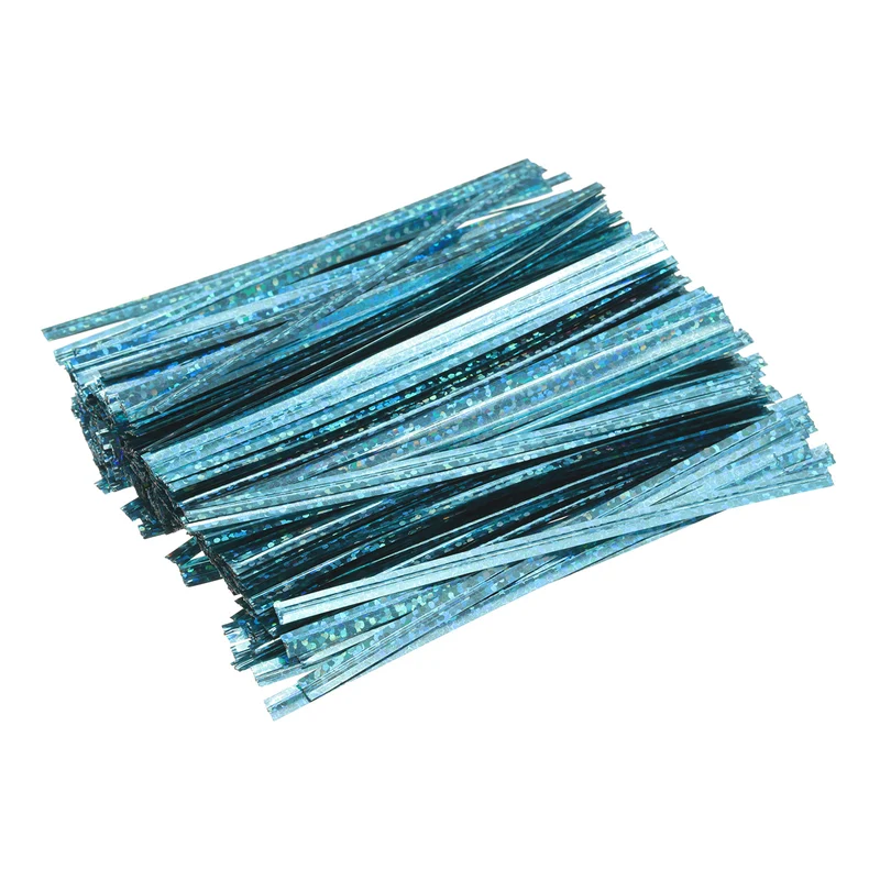 300 Pcs 4" Holographic Twist Ties for Bread Candy Treat Bag, Blue