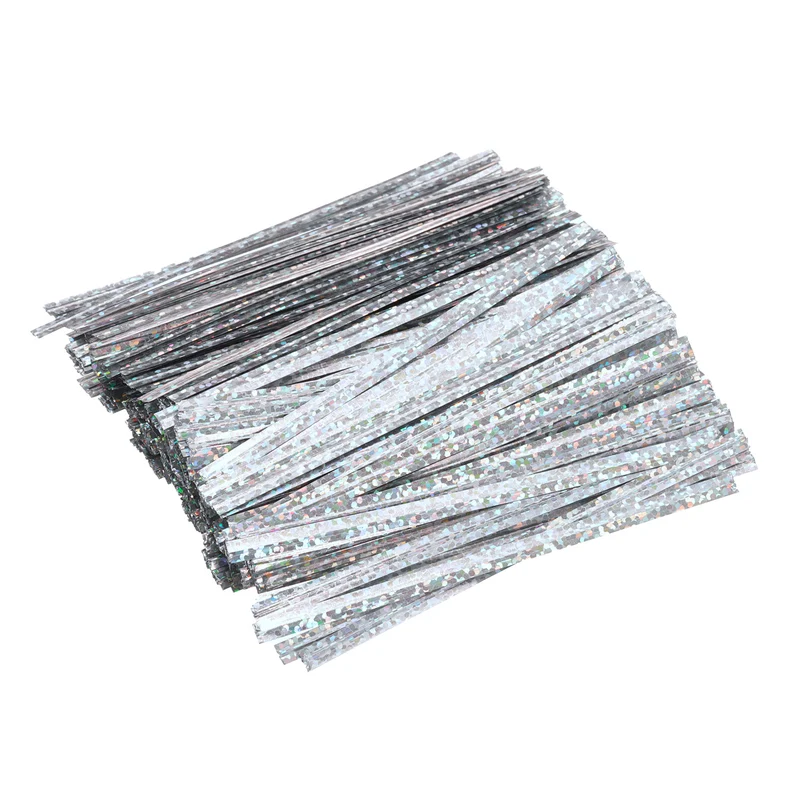 300 Pcs 4" Holographic Twist Ties for Bread Candy Treat Bag, Silver