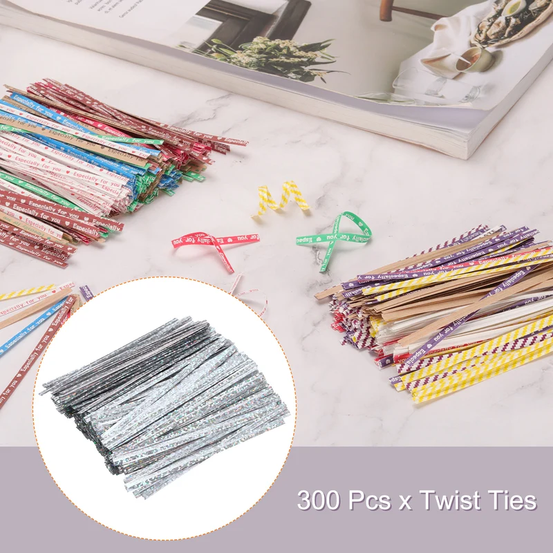 300 Pcs 4" Holographic Twist Ties for Bread Candy Treat Bag, Silver