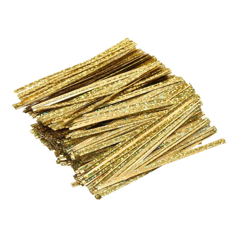300 Pcs 4" Holographic Twist Ties for Bread Candy Treat Bag, Gold