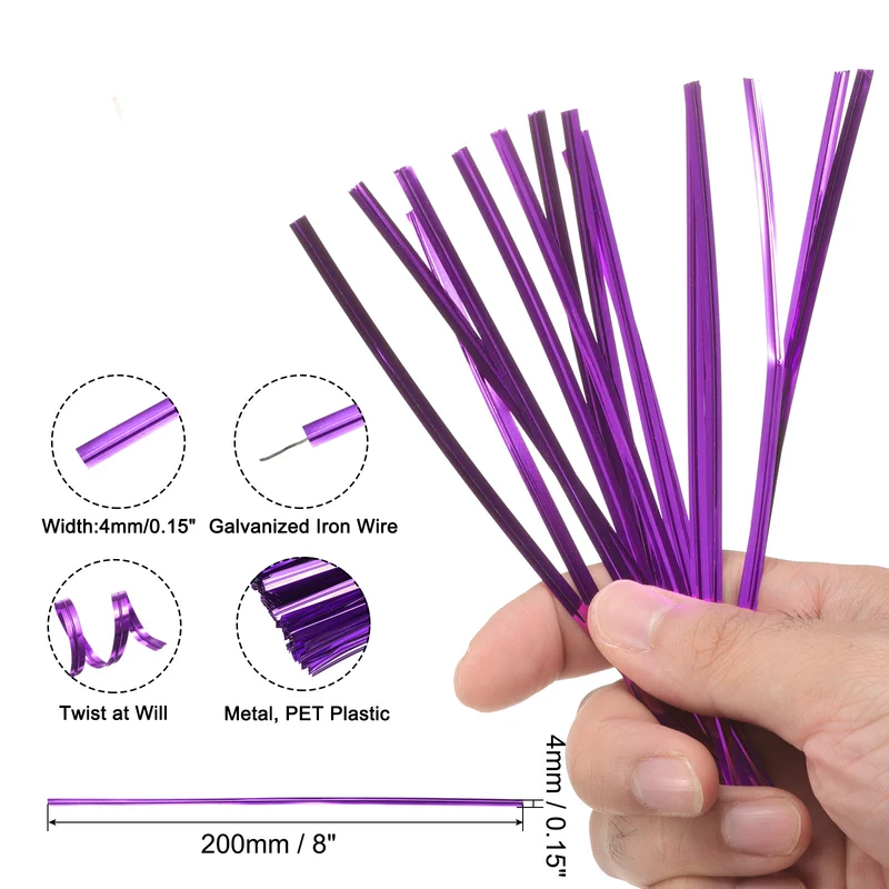 300 Pcs 8" Kraft Paper Twist Ties for Bread Candy Treat Bag, Purple