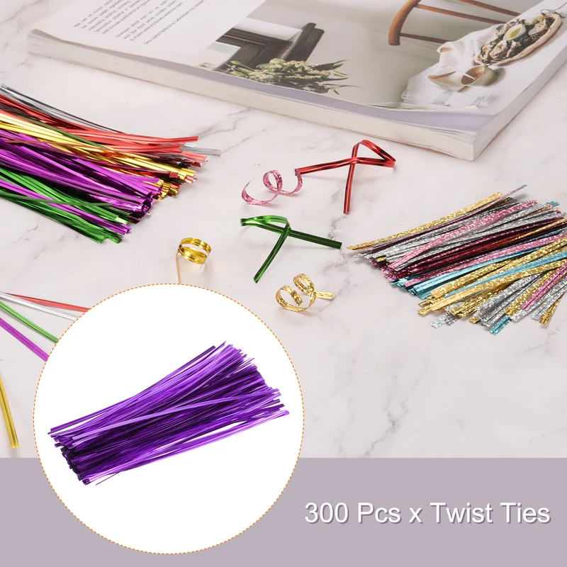 300 Pcs 8" Kraft Paper Twist Ties for Bread Candy Treat Bag, Purple